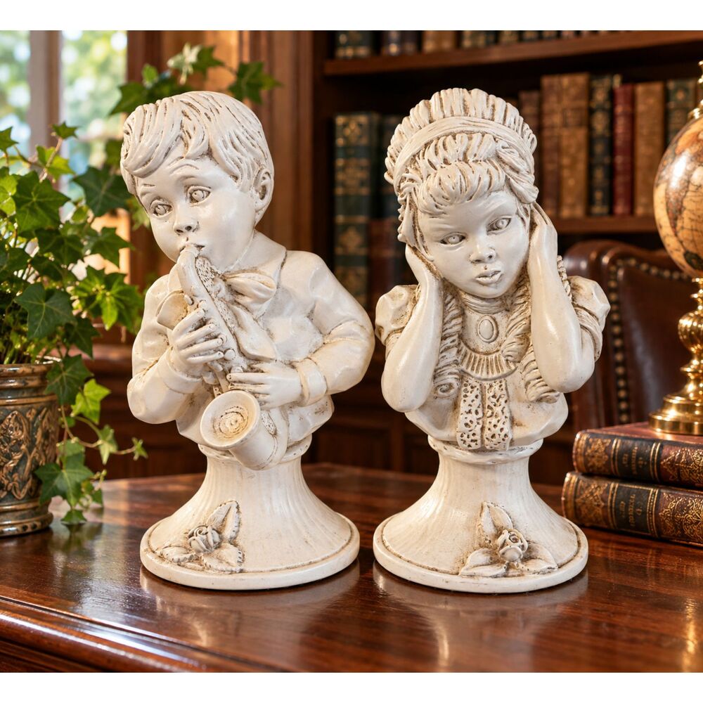 Vintage 1971 Universal Statuary Corp U Kendrick Boy Girl Music Busts 11" Set